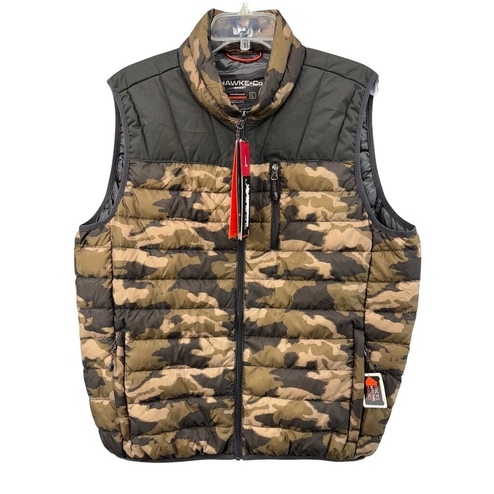 NWT Hawke & Co Down Vest Mens L Sport Packable Camo New Pro Series Puffer Jacket